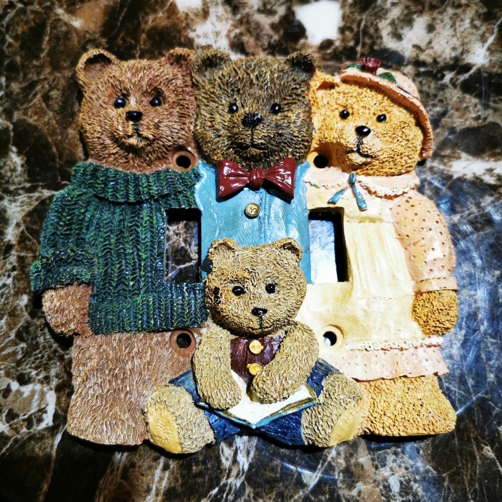 Vintage Resin Bear Family Light Switch Cover / Plate ~ Double Switch